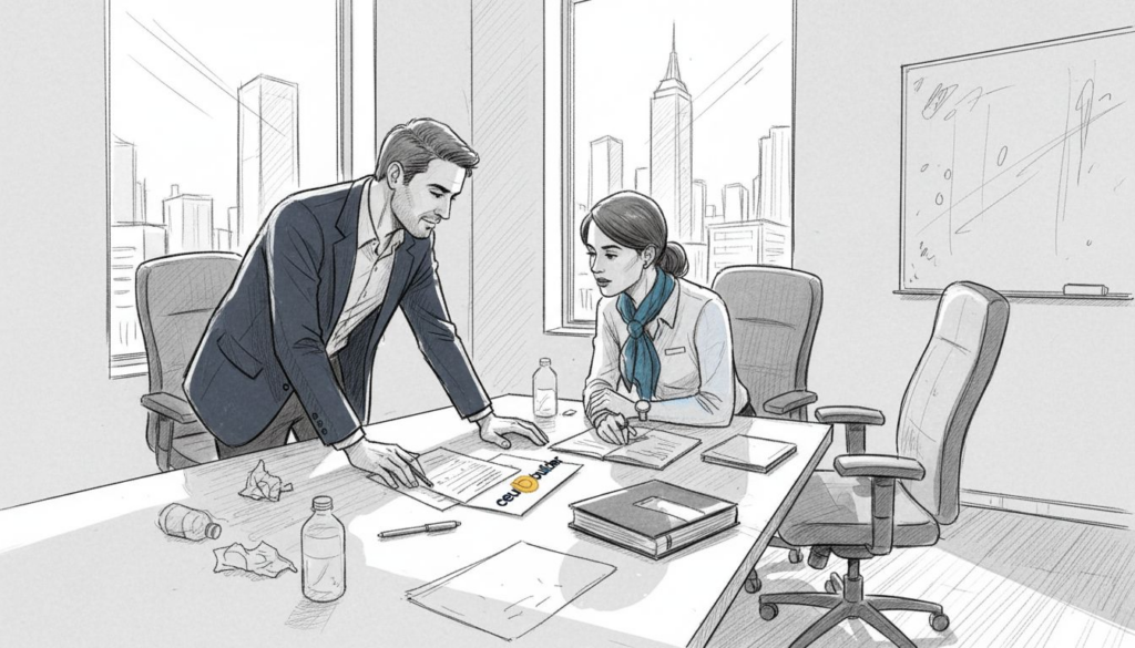 Consultant reviews CEU documents with manufacturer