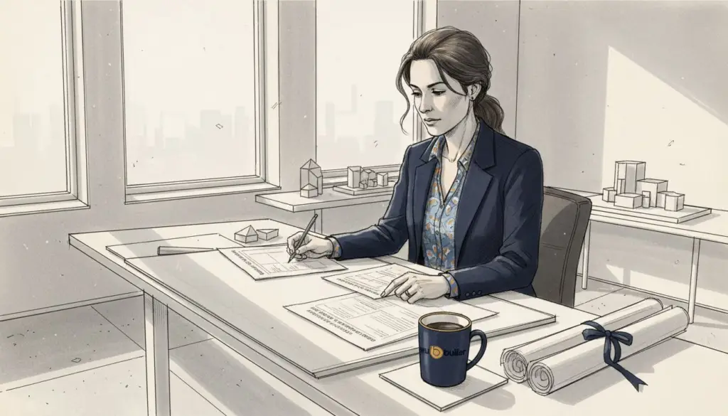 Architect reviewing CE course documents