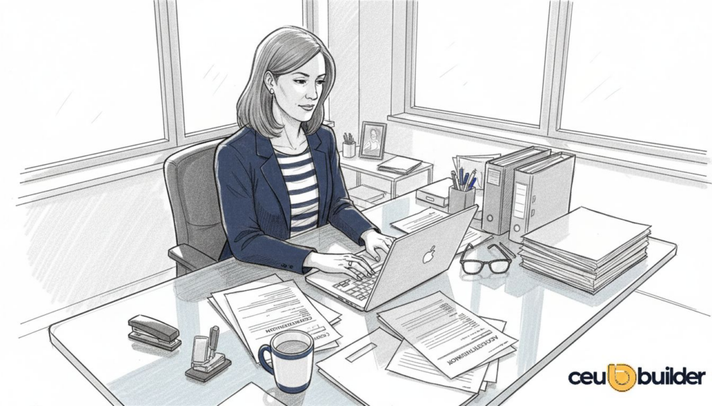 Educator organizing CEU course materials