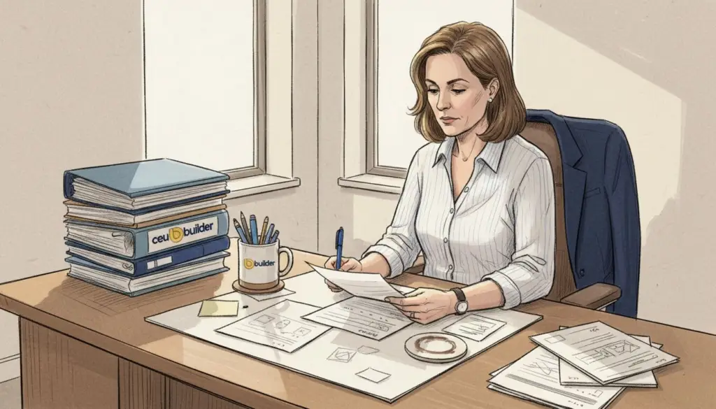 Instructional designer reviewing course compliance checklist