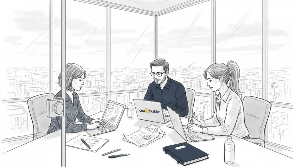 Team reviewing continuing education software options