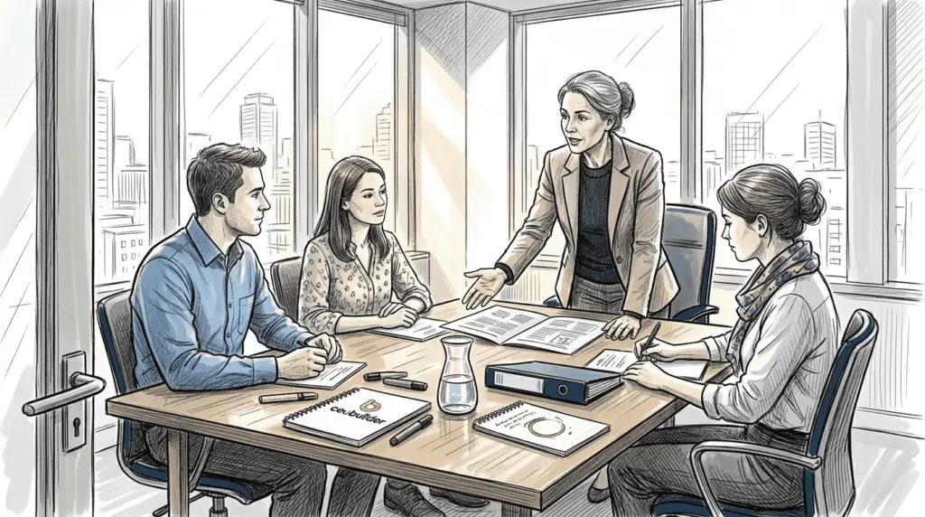 Team reviews course content materials