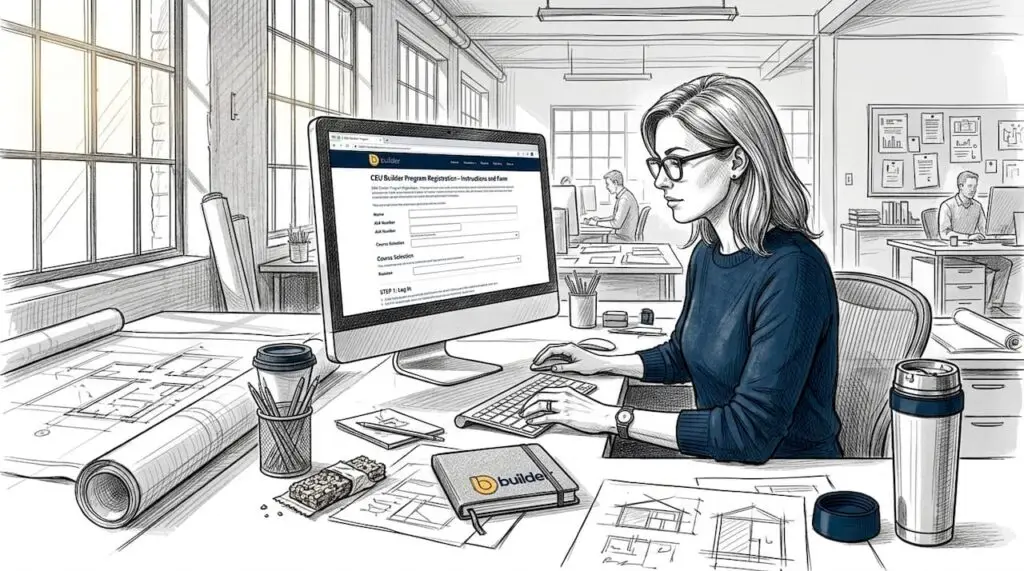 Architect reviewing CEU program instructions at desk