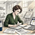 Architect reviews CEU course materials at workspace