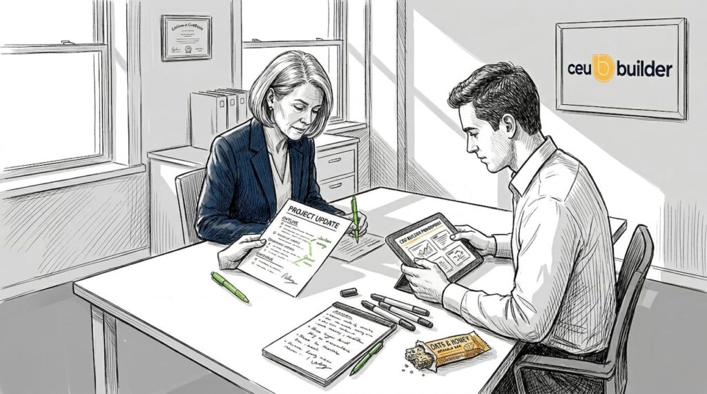 Project manager reviews education program outline